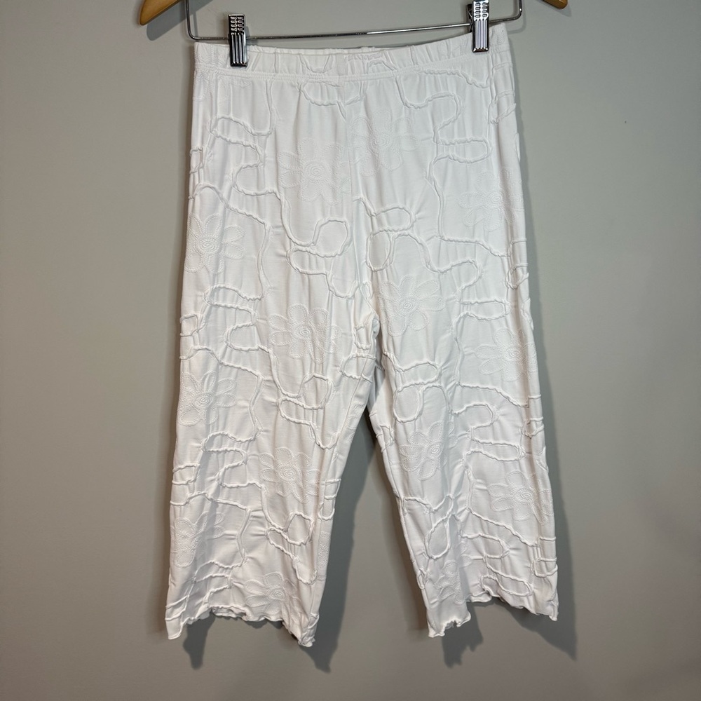 Haystacks White Textured Pull On Cropped Wide Leg Pants Summer Resort Size S